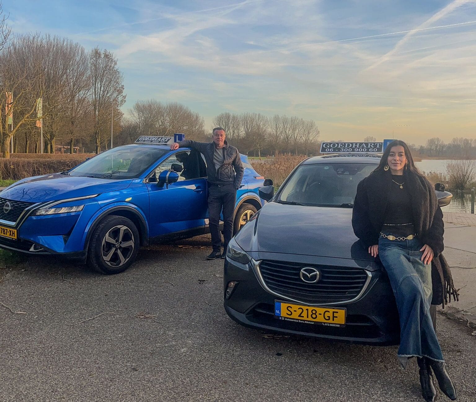 Team bij zonsondergang